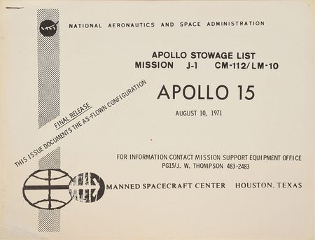 Lot #8079  Apollo 15 Stowage List - Image 1