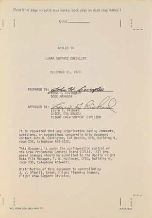 Lot #8066  Apollo 14 LM Lunar Surface Checklist Manual - Image 3