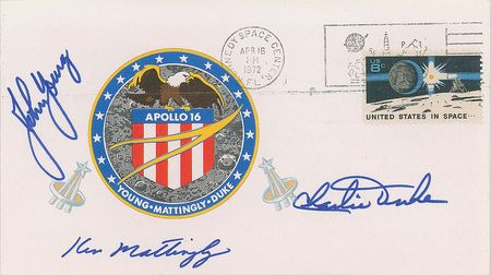 Lot #8424 John Young's Apollo 16 Crew-Signed Insurance Cover - Image 1