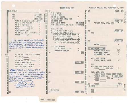 Lot #8419 Charlie Duke's Apollo 16 Lunar Surface-Flown LMS Timeline Checklist  - Image 1