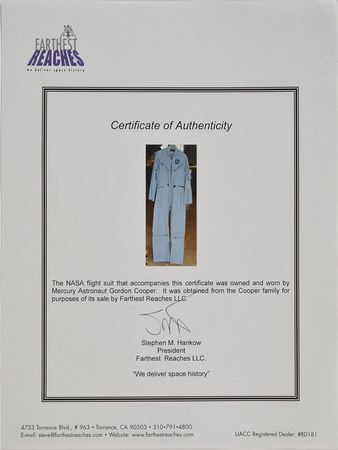 Lot #8215  MA-9: Gordon Cooper's Personally-Owned and -Flown Flight Suit - Image 4
