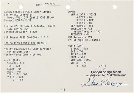Lot #8445 Gene Cernan's Apollo 17 Flown Lunar Surface Checklist Page - Image 2
