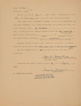 Lot #8166 Hans Hosenthien Operation Paperclip Signed Affidavit - Image 1