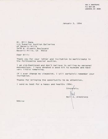 Lot #8334 Neil Armstrong Typed Letter Signed  - Image 1