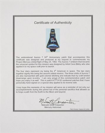 Lot #8209  MA-7: Scott Carpenter Signed Patch - Image 3