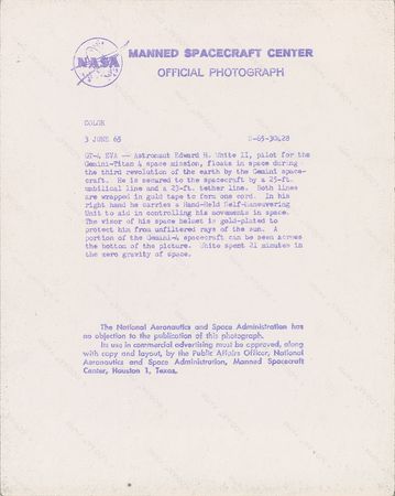 Lot #8293 Edward H. White Original Vintage Gemini Photograph - Image 2