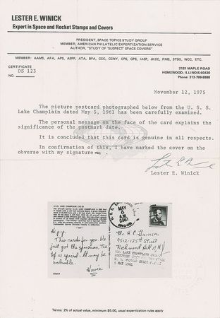 Lot #8197  MR-3: Alan Shepard Lake Champlain Recovery Postcard - Image 3