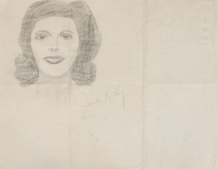 Lot #130 Jack Ruby Signed Original Sketch of Jackie: Eerie image of the widowed first lady, sketched by the imprisoned Ruby - Image 1