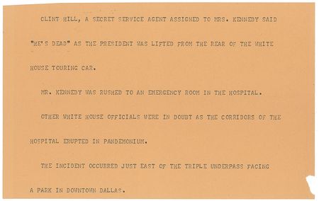 Lot #71 Kennedy Assassination: Clint Hill Teletype and Signature Teletype and Signature - Image 1