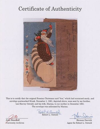 Lot #111 Lee Harvey Oswald?s 1961 Russian Candy Box Sent to His Mother: Russian Christmas candy for 'Mama,' mentioned in her Warren Commission testimony - Image 3