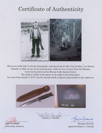 Lot #106 Lee Harvey Oswald?s US Marine Corps Knife: Well-worn Marine Corps knife owned by 