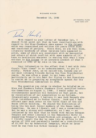 Lot #97 Richard Nixon Typed Letter Signed: Nixon recollects Kennedy and communists - Image 1
