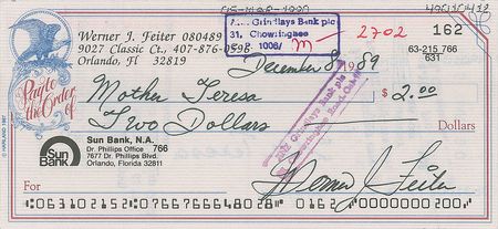 Lot #337 Mother Teresa Check - Image 1