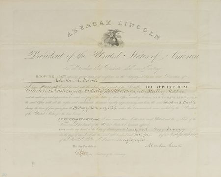 Lot #156 Abraham Lincoln: Lincoln appoints a notable Maine politician - Image 1