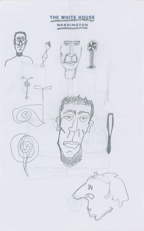 Lot #200 Barack Obama: Rare Obama self-portrait sketches with a single handwritten line: 
