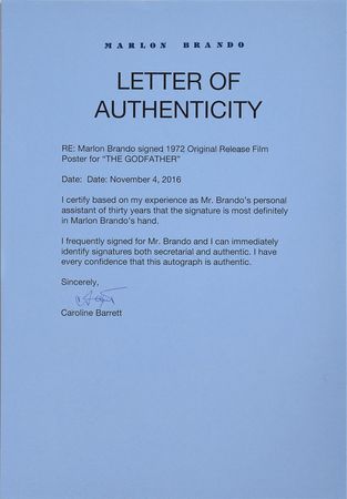 Lot #714 The Godfather: Incredibly rare Brando-signed poster for The Godfather - Image 3