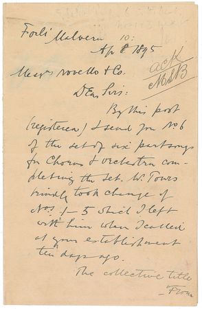 Lot #595 Edward Elgar Handwritten Letter Signed - Image 1