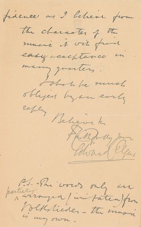 Lot #595 Edward Elgar Handwritten Letter Signed - Image 3