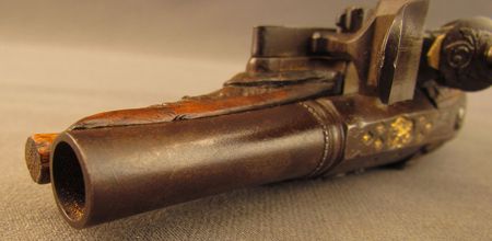 Lot #383 Pair of European Flintlock Muff Pistols: Beautiful ornate pair of European flintlocks - Image 5