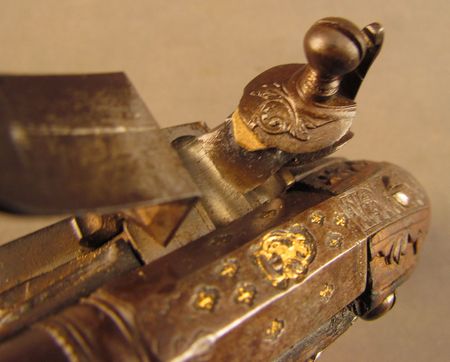 Lot #383 Pair of European Flintlock Muff Pistols: Beautiful ornate pair of European flintlocks - Image 6
