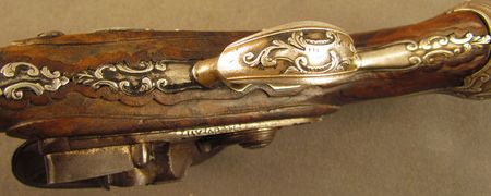 Lot #383 Pair of European Flintlock Muff Pistols: Beautiful ornate pair of European flintlocks - Image 8