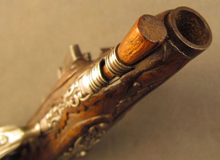 Lot #383 Pair of European Flintlock Muff Pistols: Beautiful ornate pair of European flintlocks - Image 9
