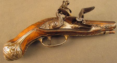 Lot #383 Pair of European Flintlock Muff Pistols: Beautiful ornate pair of European flintlocks - Image 10
