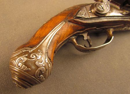 Lot #383 Pair of European Flintlock Muff Pistols: Beautiful ornate pair of European flintlocks - Image 11