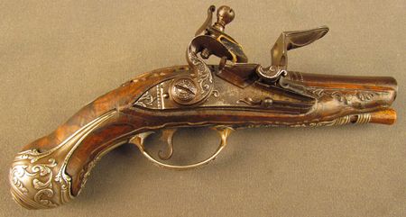 Lot #383 Pair of European Flintlock Muff Pistols: Beautiful ornate pair of European flintlocks - Image 12