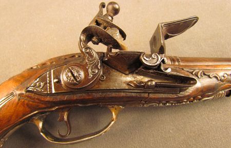 Lot #383 Pair of European Flintlock Muff Pistols: Beautiful ornate pair of European flintlocks - Image 13