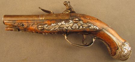 Lot #383 Pair of European Flintlock Muff Pistols: Beautiful ornate pair of European flintlocks - Image 15