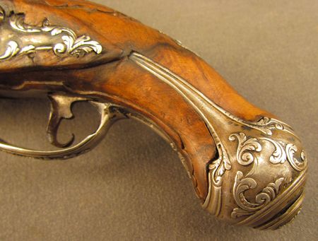 Lot #383 Pair of European Flintlock Muff Pistols: Beautiful ornate pair of European flintlocks - Image 16