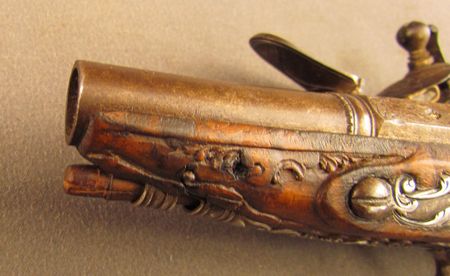 Lot #383 Pair of European Flintlock Muff Pistols: Beautiful ornate pair of European flintlocks - Image 18