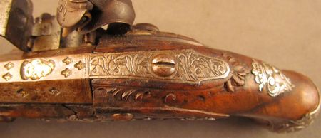 Lot #383 Pair of European Flintlock Muff Pistols: Beautiful ornate pair of European flintlocks - Image 20