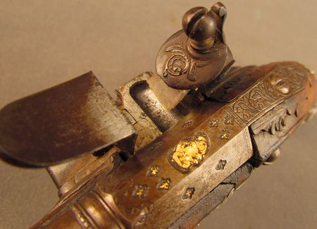 Lot #383 Pair of European Flintlock Muff Pistols: Beautiful ornate pair of European flintlocks - Image 24