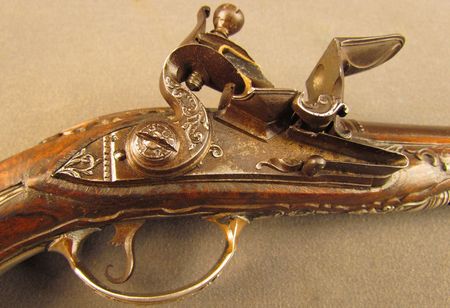 Lot #383 Pair of European Flintlock Muff Pistols: Beautiful ornate pair of European flintlocks - Image 30
