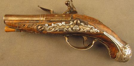 Lot #383 Pair of European Flintlock Muff Pistols: Beautiful ornate pair of European flintlocks - Image 32