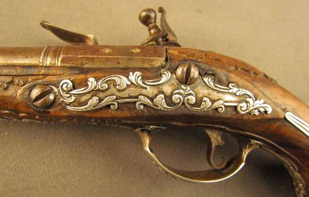 Lot #383 Pair of European Flintlock Muff Pistols: Beautiful ornate pair of European flintlocks - Image 34