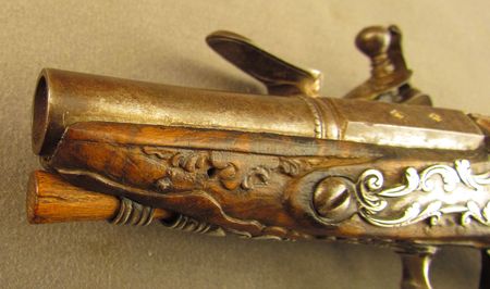 Lot #383 Pair of European Flintlock Muff Pistols: Beautiful ornate pair of European flintlocks - Image 35