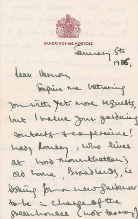 Lot #300 Prince Charles: Charles inquires about a gardener for Lady Ramsey - Image 1
