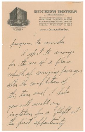 Lot #406 Charles Lindbergh: Lindbergh writes to William Randolph Hearst while touring the nation in 1927—four months after his transatlantic flight - Image 3
