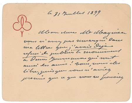 Lot #476 Frederic-Auguste Bartholdi Handwritten Letter Signed - Image 1