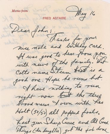 Lot #800 Fred Astaire Handwritten Letter Signed - Image 1