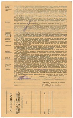 Lot #252 Harley Davidson: Arthur Davidson: 1923 Harley-Davidson sales contract - Image 1