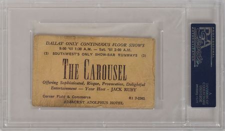 Lot #122 Jack Ruby Signed Carousel Business Card: Handwritten admission pass for Jack Ruby's Carousel Club - Image 2