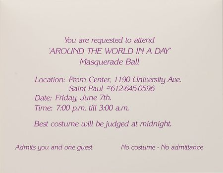Lot #2467  Prince 1985 Masquerade Ball Birthday Invitation - Image 2