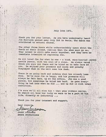 Lot #2130 Jim Morrison Fan Mail Correspondence - Image 1