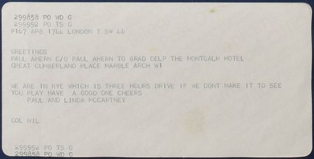 Lot #2346 Brad Delp's Pair of Telegrams from Paul McCartney - Image 3