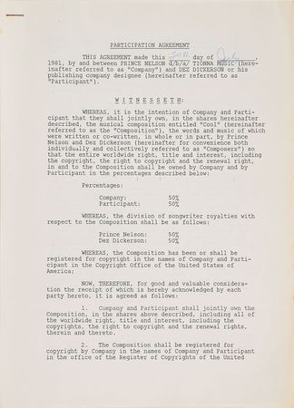 Lot #2483  Prince Signed Document - Image 1