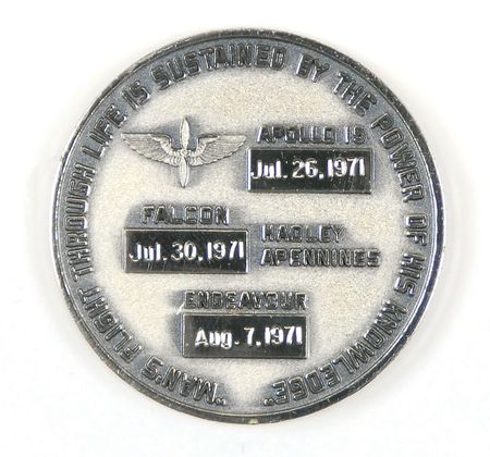Lot #28 Dave Scottâ??s Apollo 15 â??Spanish Plate Fleetâ?? Robbins Medal: Apollo 15 Robbins medal made from the storied â??1715 Spanish Plate Fleetâ?? silver - Image 2
